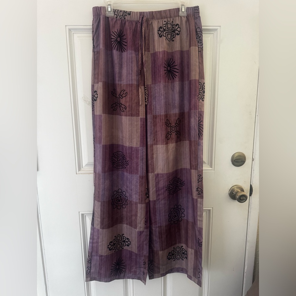 Purple Patterned Wide-Leg Pants